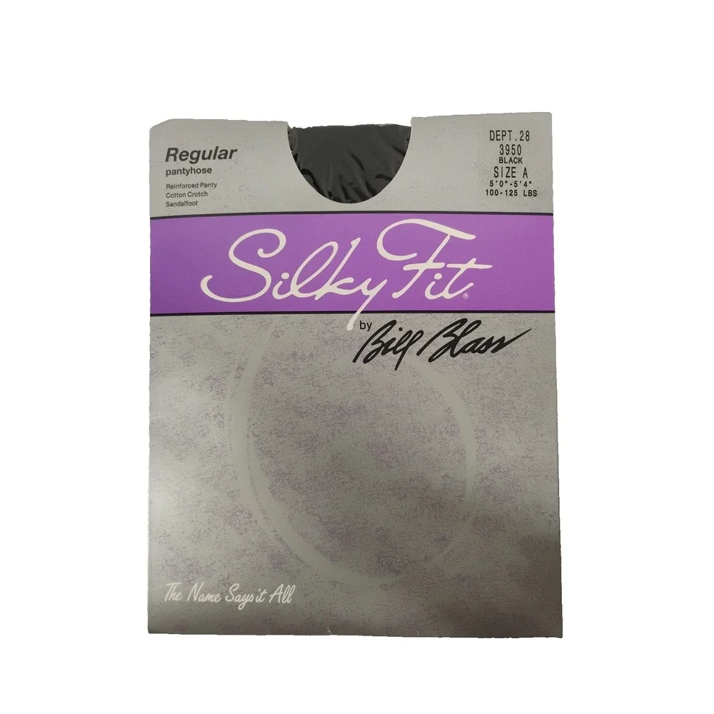 NIP New Bill Blass Silky Fit Pantyhose Size A Black Cotton Lined Sandalfoot 3950